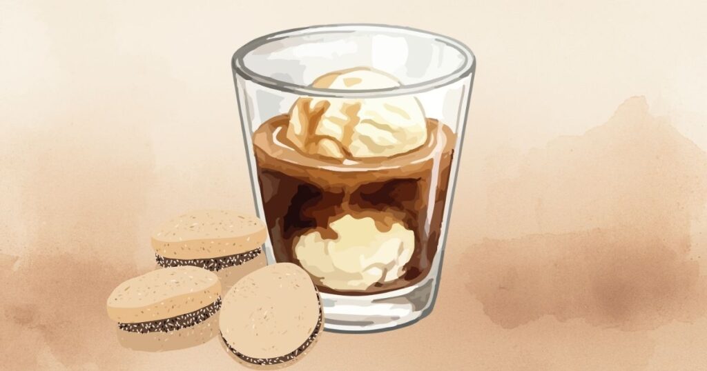 A wide graphic recipe card for an authentic Spanish Blanco y Negro iced coffee drink featuring rich black coffee and vanilla ice cream.