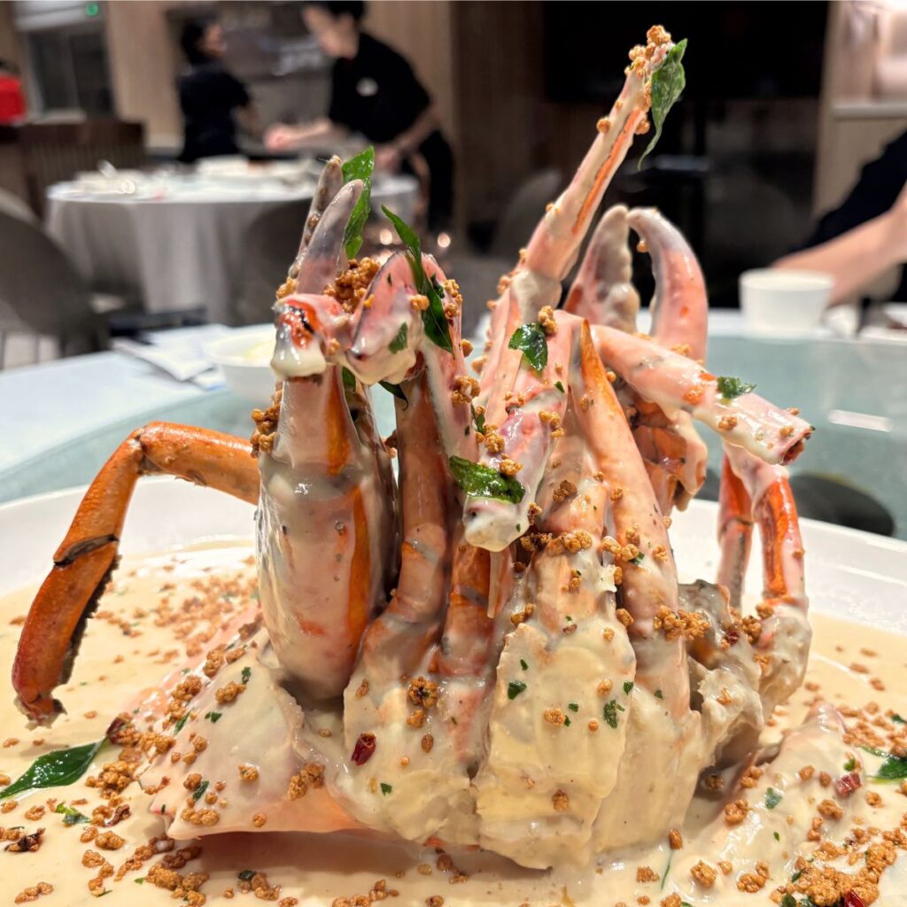 lifestyle travel photo of a large plate of famous Singapore chili crab at Jumbo Seafood 