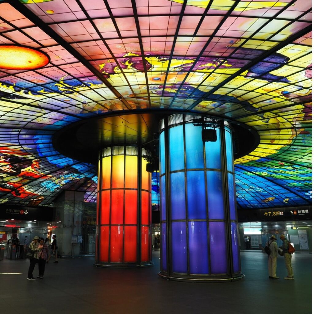 The stunning Dome of Light stained-glass installation at Formosa Boulevard Station in Kaohsiung, designed by Narcissus Quagliata.